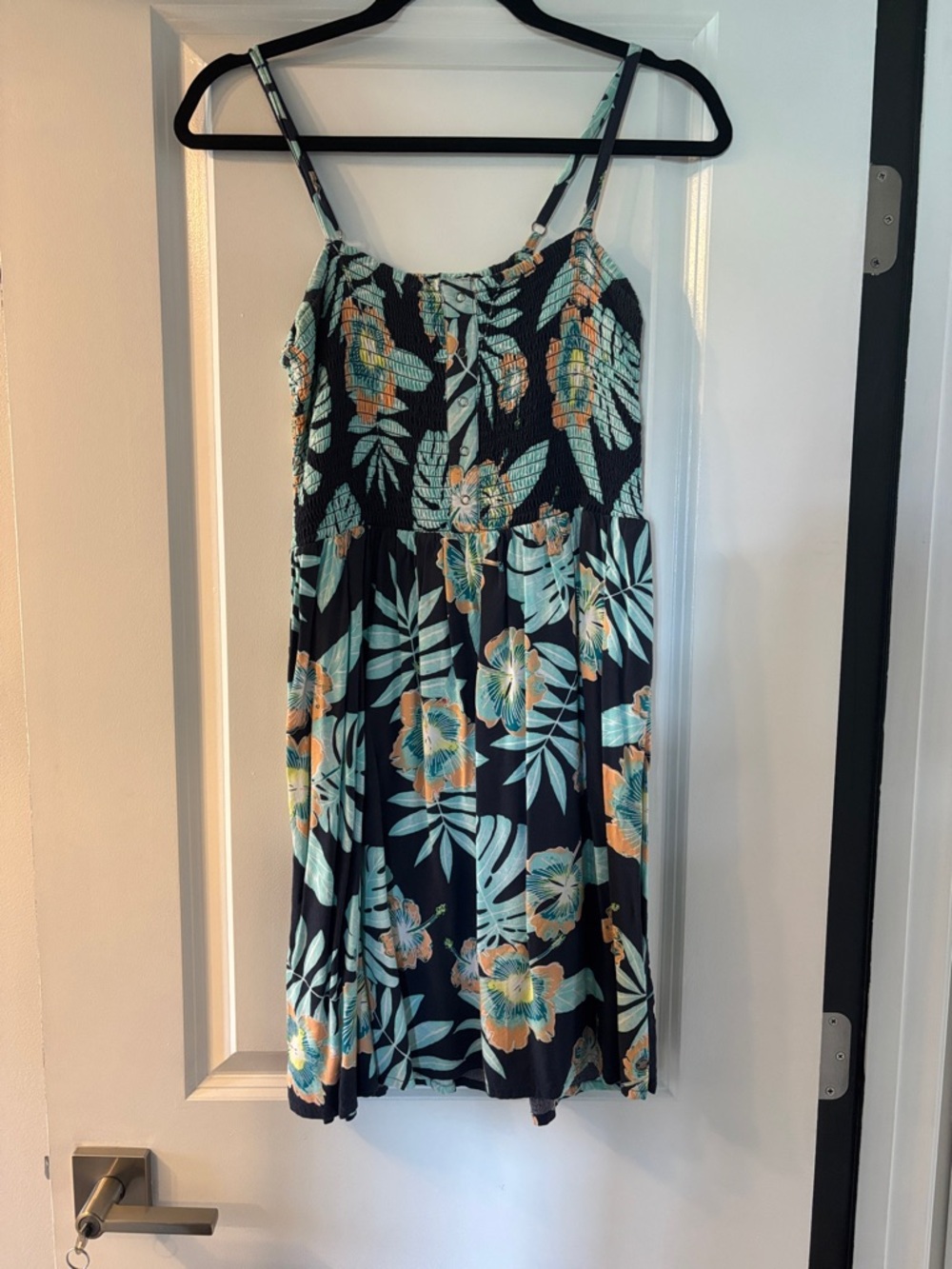 Roxy Navy Floral Smocked Sundress with Mint and Peach Accents